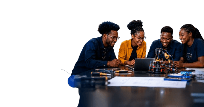 Jeunes innovateurs congolais travaillant sur un prototype robotique